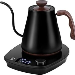 Gooseneck Electric Kettle, Intelligent Temperature Control, Stainless Steel Inner, Quick Heating, for Pour Over Coffee, Brew Tea, Boil Hot Water, 1000W 0.9L Black