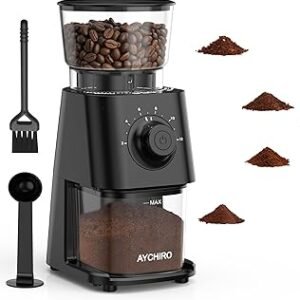 AYCHIRO Coffee Grinder Electric, Coffee Beans Grinder for Home Use with 30 Grind Settings - 12 Cups Capacity for Espresso, Drip & Americano, Black