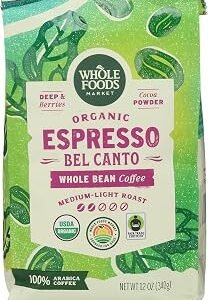 Whole Foods Market, Organic Espresso Bel Canto Whole Bean Coffee, Medium-Light Roast, Berries & Cocoa Powder, 12 Ounce
